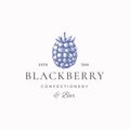 Blackberry Confectionary Abstract Vector Sign, Symbol or Logo Template. Hand Drawn Black Berry Sketch Sillhouette with