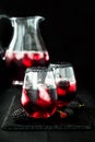 Blackberry drink in glasses with black sugar rim for fall and halloween parties. Royalty Free Stock Photo