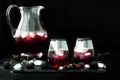 Blackberry drink in glasses with black sugar rim for fall and halloween parties.