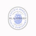 Blackberry Farm Badge or Logo Template. Hand Drawn Berries Sketch with Retro Typography and Borders. Vintage Premium