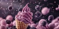 Blackberry ice cream in a waffle cone close-up Royalty Free Stock Photo