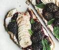 Blackberry jam with vegan cream cheese on toast