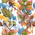 Blackberry leaves pattern in a watercolor style.