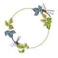 Blackberry leaves wreath in a watercolor style.