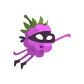 Blackberry In Mask Flying Like Superhero, Part Of Vegetables In Fantasy Disguises Series Of Cartoon Silly Characters