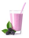 Blackberry milkshake in glass