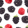 Blackberry and raspberry seamless pattern. 3d realistic vector berries. Royalty Free Stock Photo