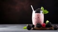 Blackberry Smoothie. Homemade fresh Blackberry Smoothie in a glass. Food photography. Horizontal format for advertising, banners.