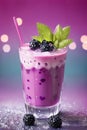 Blackberry smoothie with mint and fresh berries in glass. AI generated