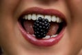 Blackberry in Woman Mouth