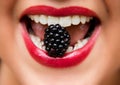 Blackberry in Woman Mouth