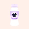 Blackberry yogurt in plastic cup. Milk cream product. Flat style.