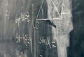 Blackboard with algebra, equations writed with chalk. Mathematical lessons