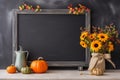 Blackboard with Autumn decorations. Royalty Free Stock Photo