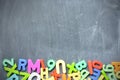 Blackboard background with colored letter blocks as frame Royalty Free Stock Photo