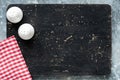 Blackboard or black cutting board and kitchen textile