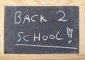 Blackboard in a bright wooden frame saying back to school