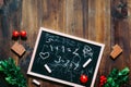 Blackboard and chalk with mathematics written by children with c