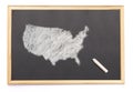 Blackboard with a chalk and the shape of USA drawn onto. (series)