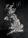 Blackboard or Chalkboard with U.K.Map with Counties.