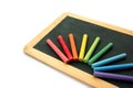 Blackboard and chalks in rainbow Royalty Free Stock Photo