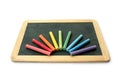 Blackboard and chalks in rainbow Royalty Free Stock Photo