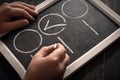 Blackboard with check boxes on chalk board. Hand writing. Dark background Royalty Free Stock Photo