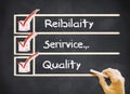 Blackboard with a checklist Reliability, Service and Quality Royalty Free Stock Photo