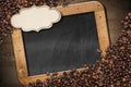 Blackboard with Coffee Beans and Label Royalty Free Stock Photo