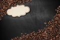 Blackboard with Coffee Beans and a Label Royalty Free Stock Photo