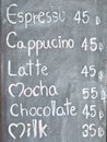 Blackboard coffee menu