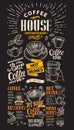 Blackboard coffee restaurant menu. Vector drink flyer for bar an
