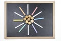 Blackboard with colored chalks Royalty Free Stock Photo