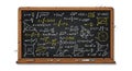 Blackboard with complex mathematical equations and geometric diagrams Royalty Free Stock Photo