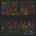 Blackboard doodle set Children language school Kindergarten kids Pattern with doodle kids drawing style icons Play an Royalty Free Stock Photo