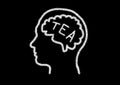 blackboard drawing of a head with TEA on the brain. TEA is the acronym for Autism spectrum disorder in Spanish