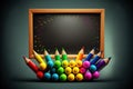 Blackboard frame with colorful color pencil with blank copy space for Kid creativity concept Generative AI