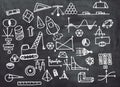 Blackboard with hand-drawn math-related icons. Education concept Royalty Free Stock Photo