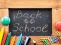 Blackboard inscribed in chalk `Back to school`. Royalty Free Stock Photo