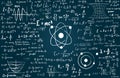 Blackboard inscribed with scientific formulas and calculations in physics and mathematics. Can illustrate scientific Royalty Free Stock Photo