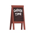Blackboard with inscription Coffee time, wooden movable board for menu cartoon vector Illustration on a white background