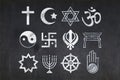 Religious symbols drawn on a blackboard