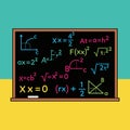 Blackboard with Mathematical Formulas and Equations in Colorful Chalk Royalty Free Stock Photo
