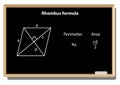 Blackboard Mathematical with Thin Line Shapes Rhombus formula. Include Formula, Calculation, and Equation.