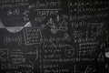 Blackboard with maths statistics, equations and ideas Royalty Free Stock Photo