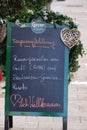 Blackboard with offerings of a restaurant in Graz, Styria, Austria