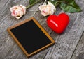 Blackboard, Red Heart And Roses Royalty Free Stock Photo