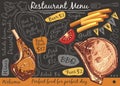 Blackboard restaurant menu with grilled pork loin chops Royalty Free Stock Photo