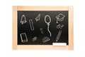 Blackboard. School Board in wooden frame with childhood drawings isolated on white background Royalty Free Stock Photo