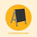 Blackboard stand line icon. Cafe menu outdoor advertising. Exhibition and promotion design element. Trade objects flat Royalty Free Stock Photo